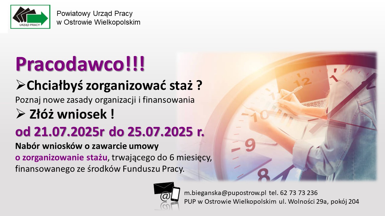 Zdjęcie artykułu Nabór wniosków o zorganizowanie stażu